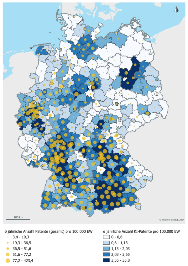 KI-Patentintensität (Kreise, im Durchschnitt 2010-17)