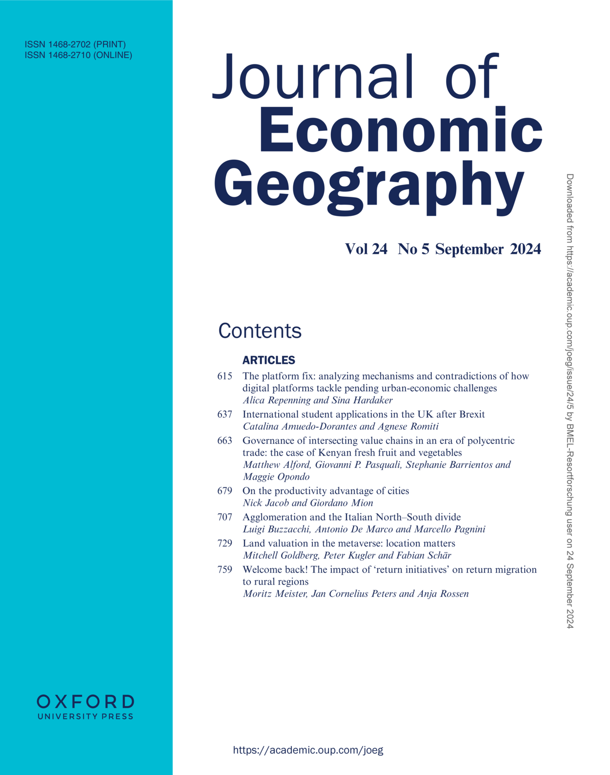 Titelseite des Journal of Economic Geography