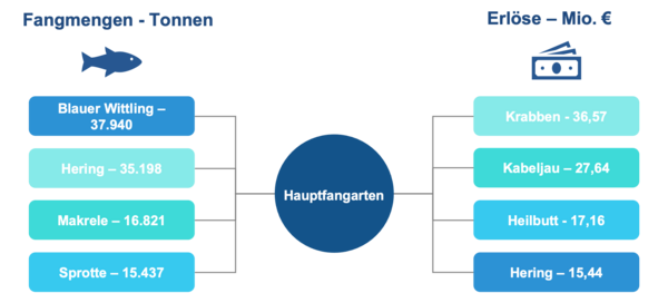 Fangmengen und Erlöse der Hochsee- und Küstenfischerei in Deutschland Grafik zu Fangmengen und Erlöse der Hochsee- und Küstenfischerei in Deutschland