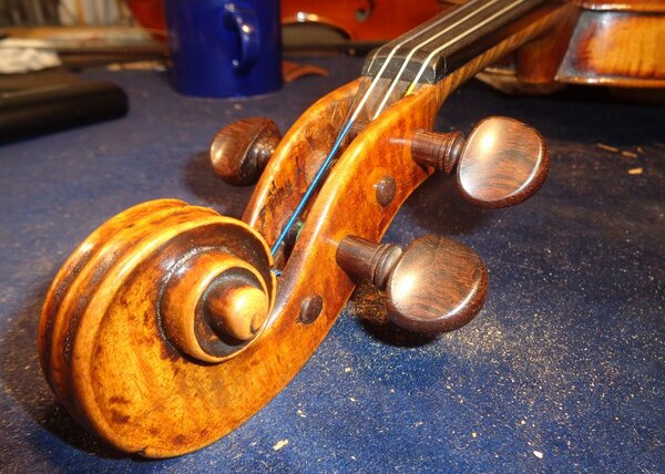 Der Wirbel einer Violine in Großaufnahme