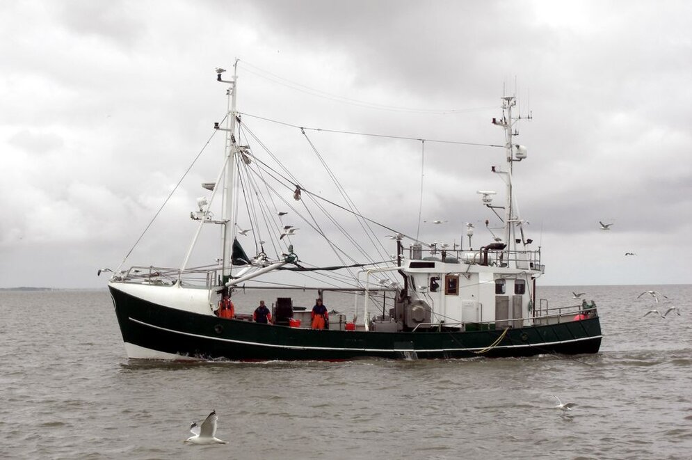 Kutter beim Fischen mit den CRANNET-Netzen