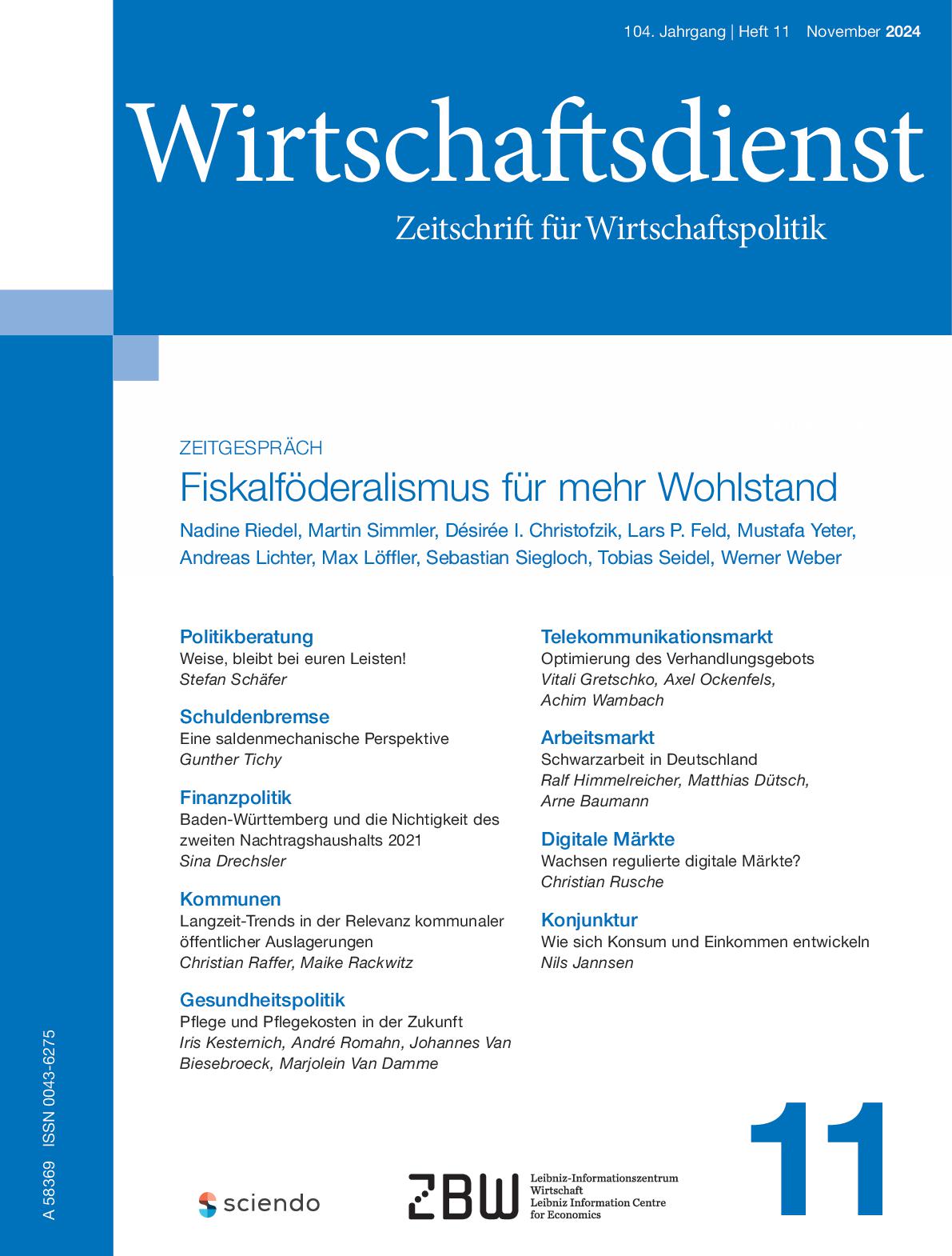 Cover of the 11th issue of the Journal Wirtschaftsdienst